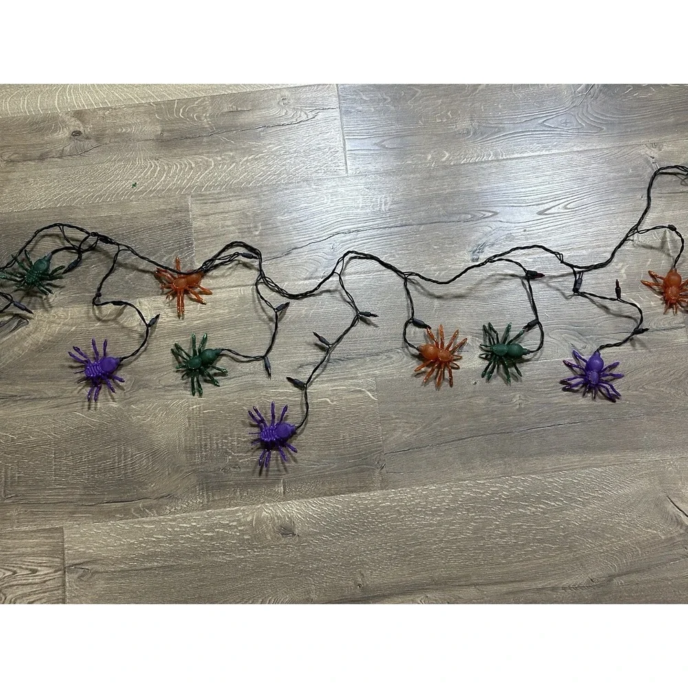 Blow Mold Spider String Lights Halloween Party Decor Haunted Black Cord
